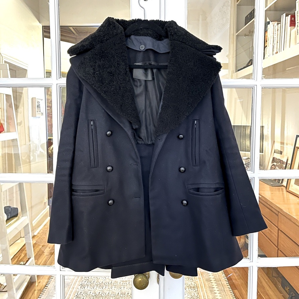 A.L.C Savannah navy peacoat with removable shearling collar. Size 4